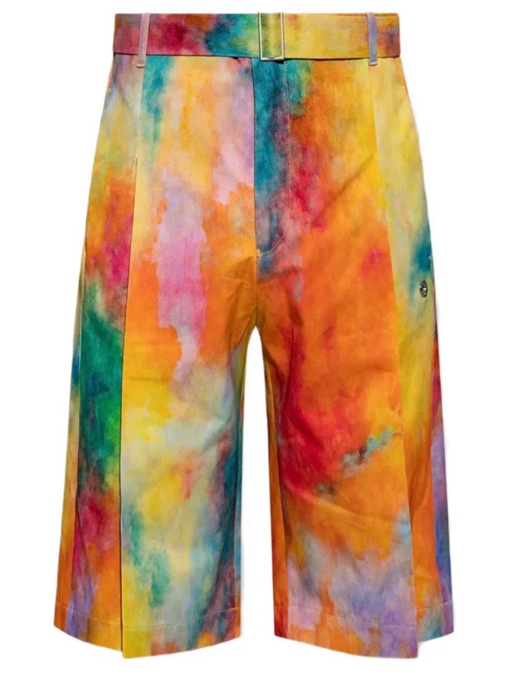 Men's Multicolor Watercolor Print Flat-Front Shorts